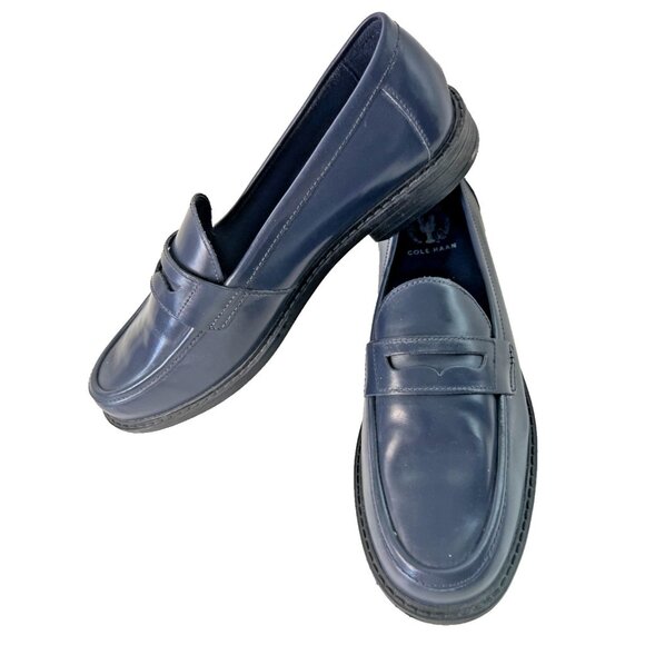 Cole Haan Pinch Maine Classic Navy Blue Leather Penny Loafers Mens Size 10 B - Picture 2 of 8